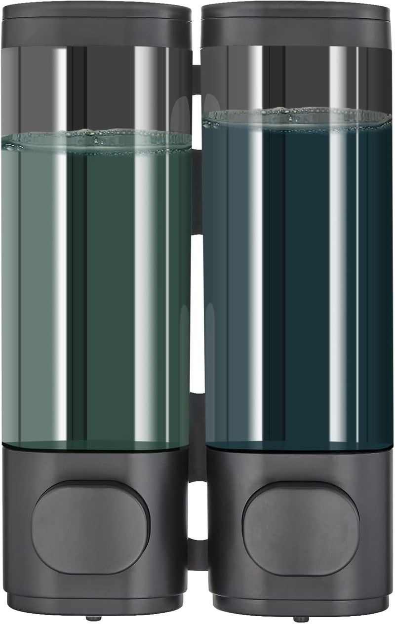 pollock Shower Dispenser 2 Chamber No Drill Shampoo Conditioner Body Wash Dispenser for Bathroom, Large Capacity, Black - Image 1